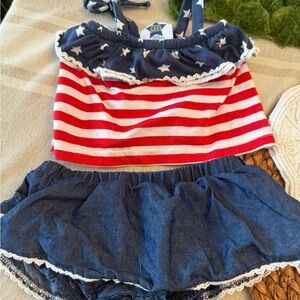 Red and Blue Star Striped Baby Girl Outfit